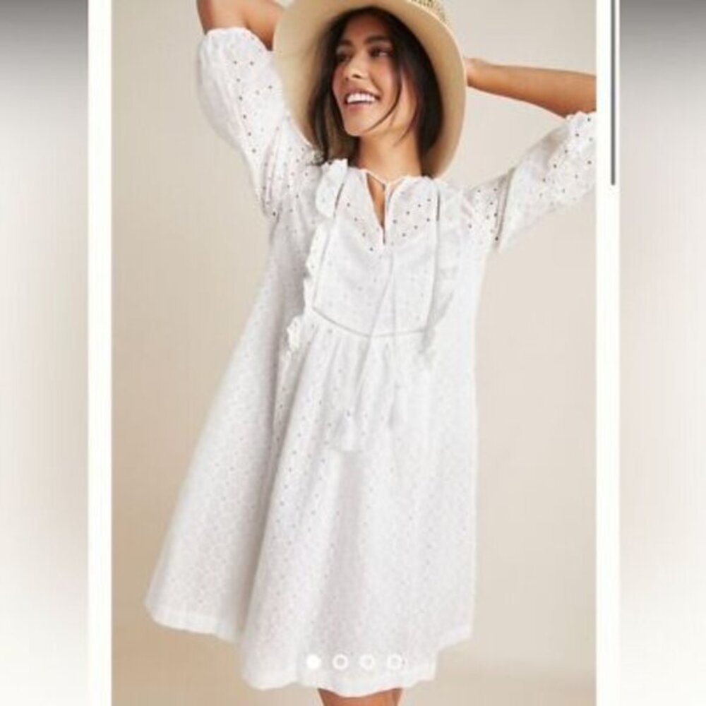 Anthropologie Thames White Eyelet Boho Romantic Mini Dress